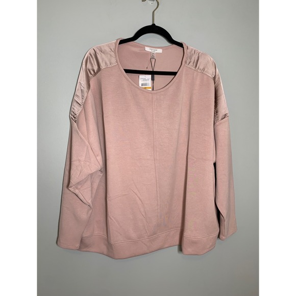 Cable & Gauge Tops - NEW Cable & Gauge Studio Pullover Top Womens 3X Adobe Rose Satin Shoulder Trim